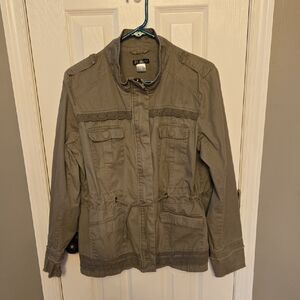 VENUS Lace Trim Khaki Utility Jacket Size LARGE